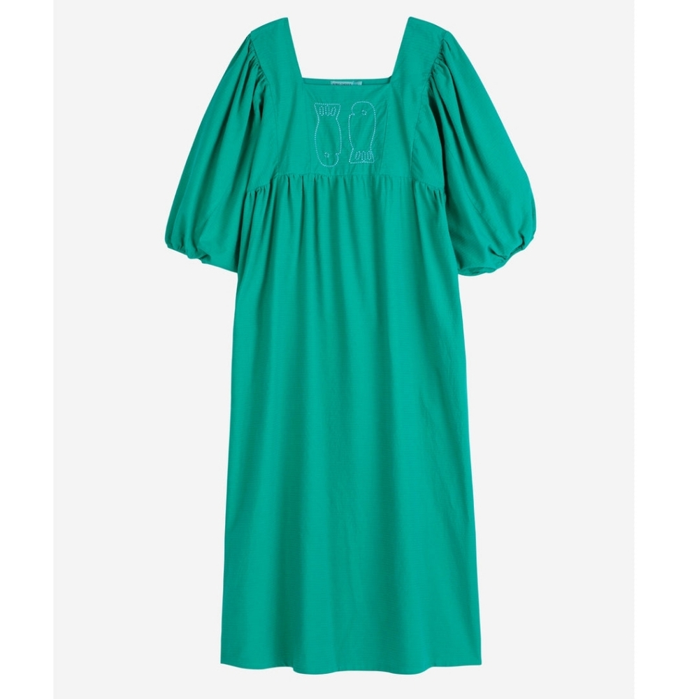 Bobo Choses Couple Fish Embroidery Puff Sleeve Dress in Green • XS - Picture 2 of 14